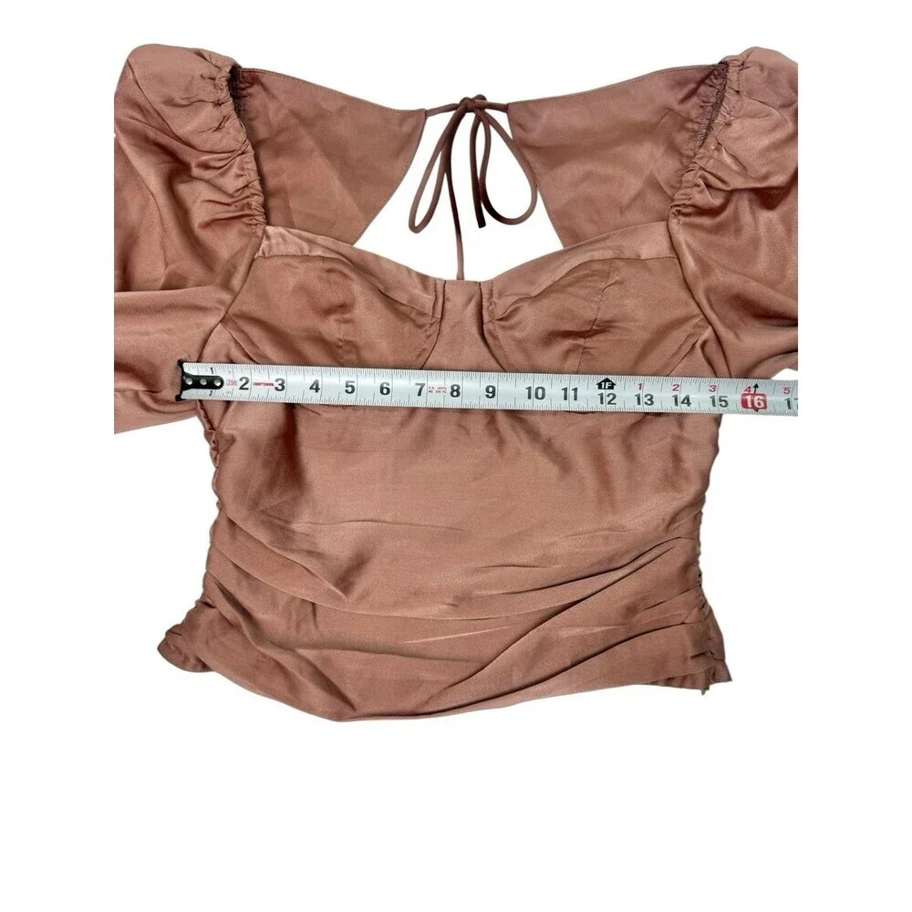 ASTR The Label Satin Puff Sleeve Crop Top Dark Blush Size L Going Out Sexy Chic